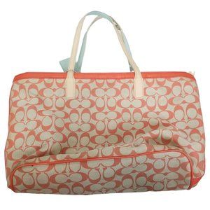 Coach Womens Tan Orange All Over Logo Print Canvas Tote Handbag Double Handle